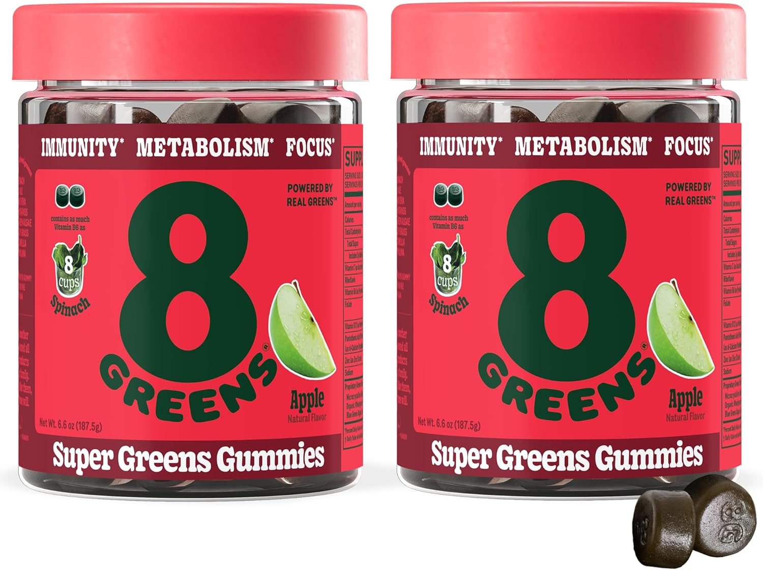 Organic Super Greens Gummies for Metabolism, Immunity & Focus - 100 Count