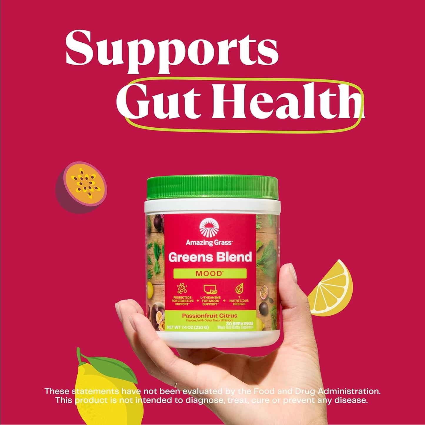 Organic Super Greens Powder for Mood, Relaxation & Stress Support - With Spirulina, Chlorella, Beet Root Powder, Digestive Enzymes & Probiotics - 30 Servings