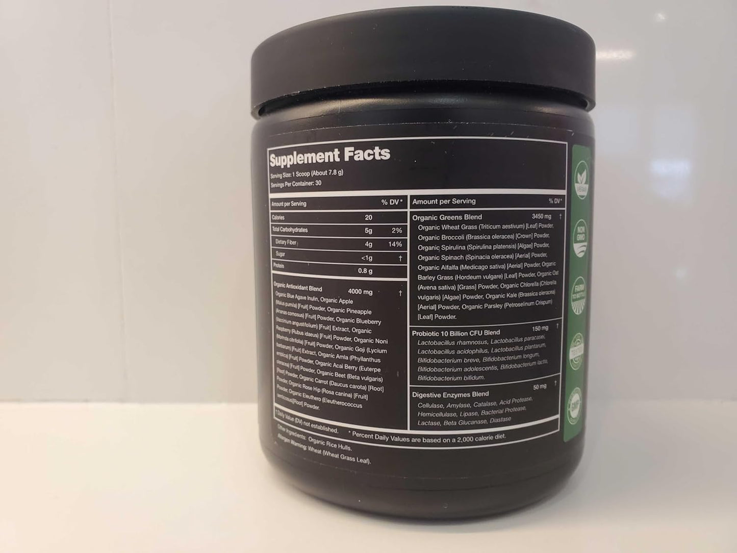 Organic Super Greens Powder with 20+ Green Veggies, Antioxidants, Digestive Enzymes & Probiotics - 9.0 Oz Unflavored