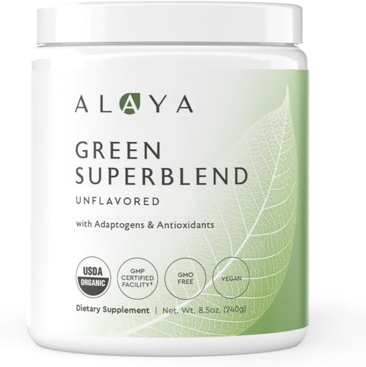 Organic Super Greens Powder with Adaptogens, Antioxidants, Probiotics - USDA Organic, Non-GMO, Vegan - 30 Servings