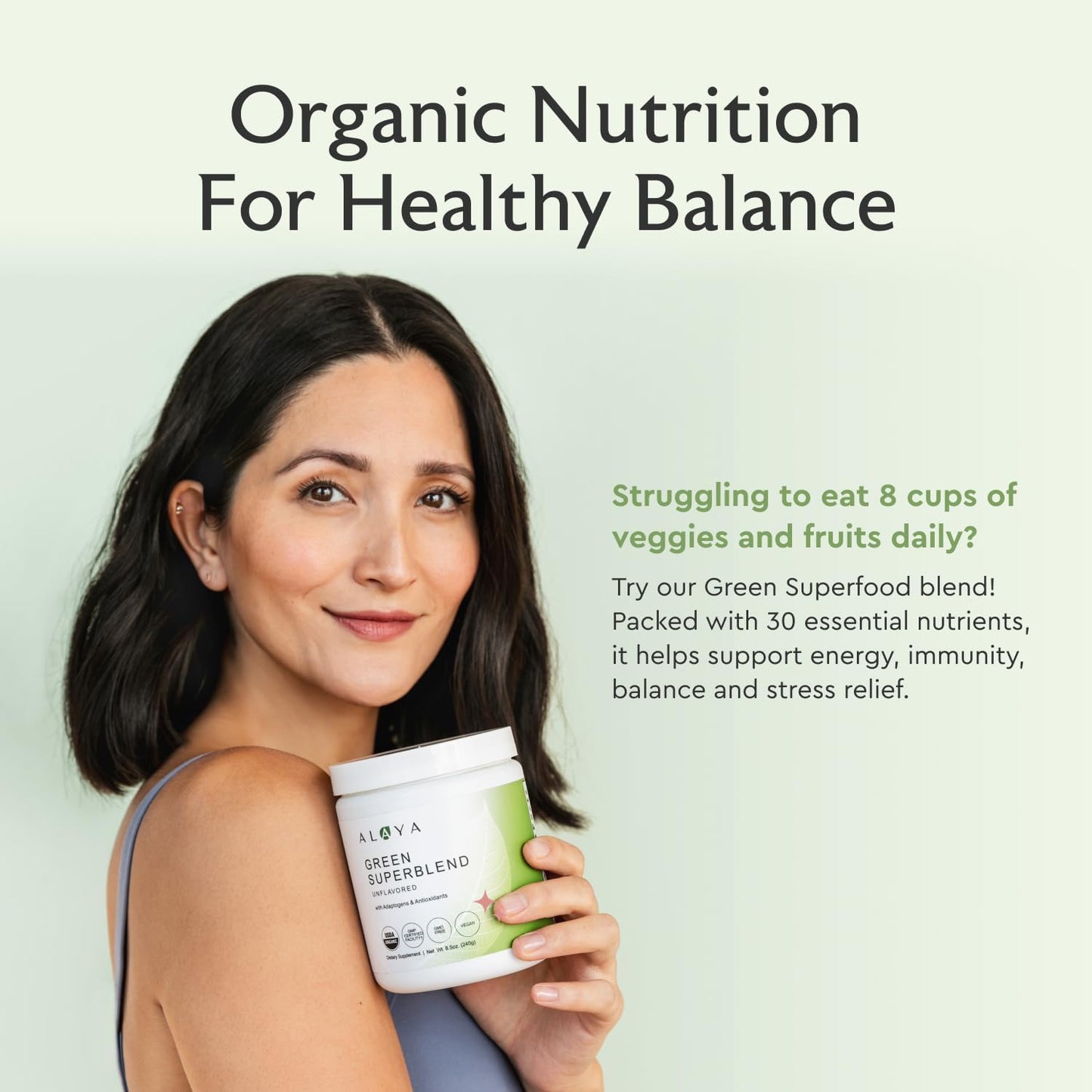 Organic Super Greens Powder with Adaptogens, Antioxidants, Probiotics - USDA Organic, Non-GMO, Vegan - 30 Servings