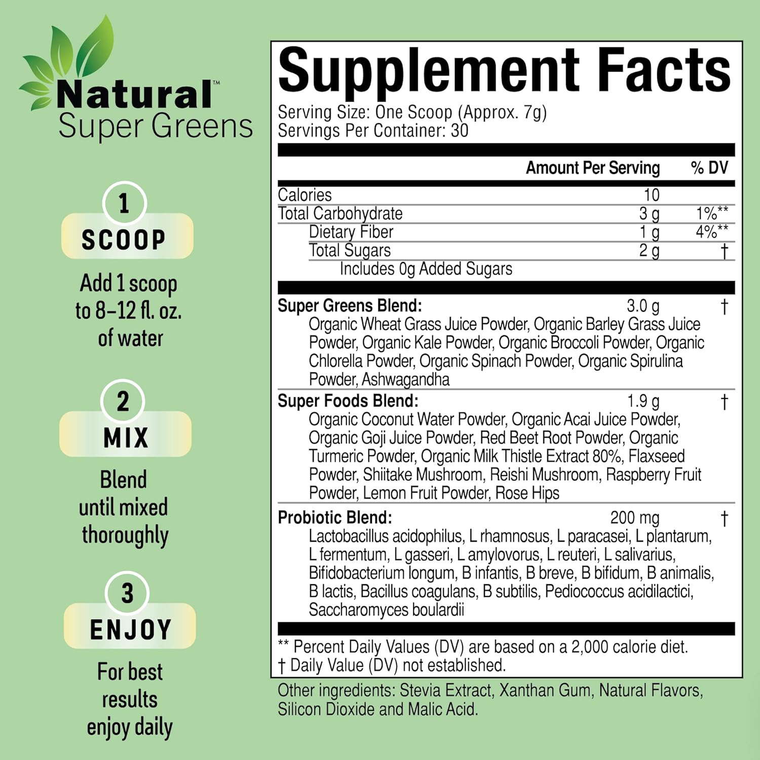 Organic Super Greens Powder with Probiotics & Digestive Enzymes (Citrus Berry Flavor) | Natural Vitamins & Supplements for Juice & Smoothies
