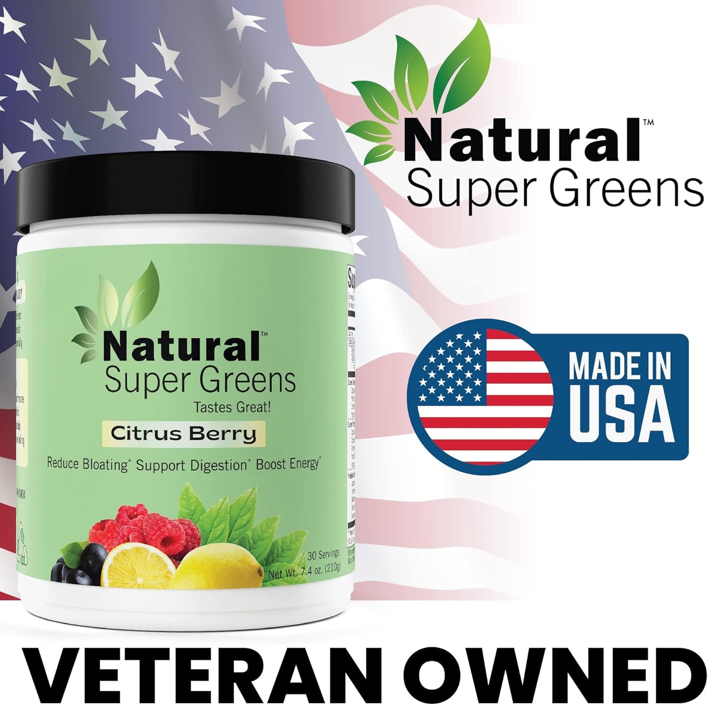 Organic Super Greens Powder with Probiotics & Digestive Enzymes (Citrus Berry Flavor) | Natural Vitamins & Supplements for Juice & Smoothies