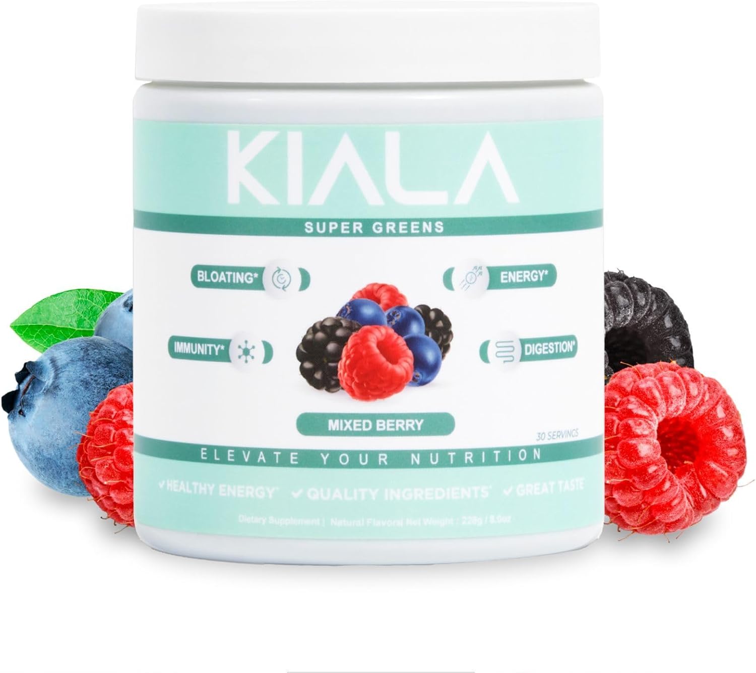 Organic Super Greens Powder with Spirulina & Chlorella for Women - Daily Digestive and Immune Support, Energy Boost - Mixed Berry Flavor, 30 Servings