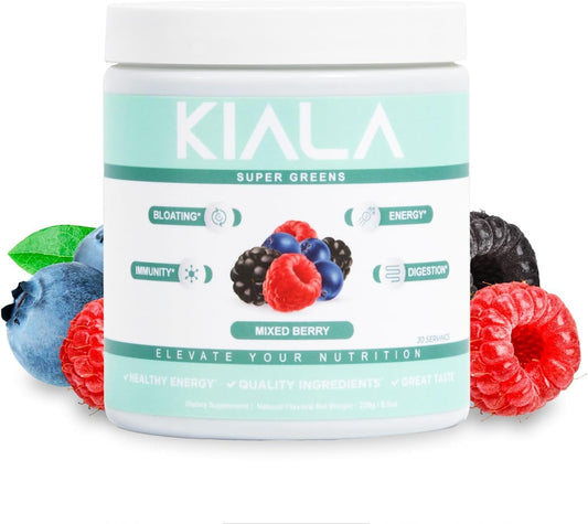 Organic Super Greens Powder with Spirulina & Chlorella for Women - Daily Digestive and Immune Support, Energy Boost - Mixed Berry Flavor, 30 Servings