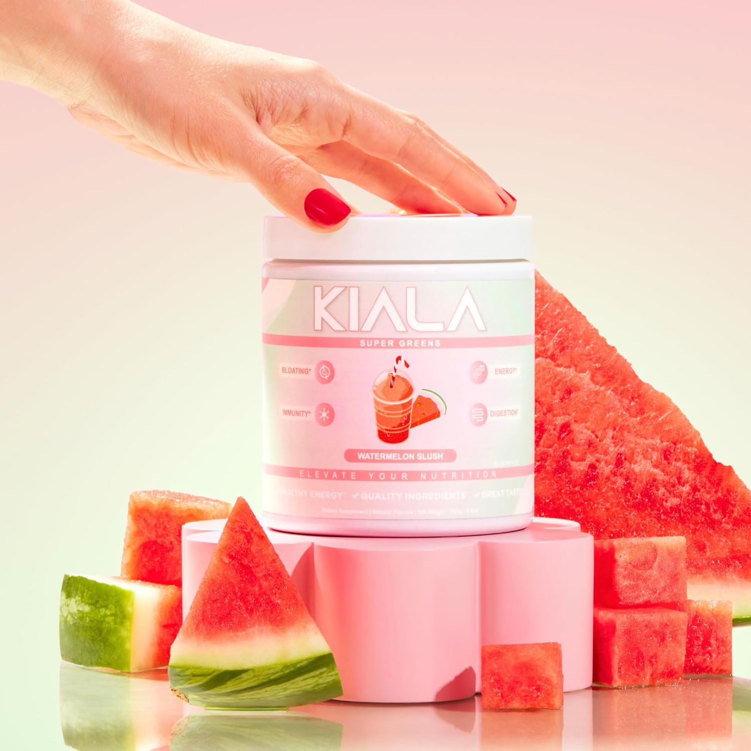 Organic Super Greens Powder with Spirulina & Chlorella for Digestion, Gut Health, Immunity & Energy - Watermelon Slush Flavor - 30 Servings, Gluten Free & Vegan - Daily Support for Women