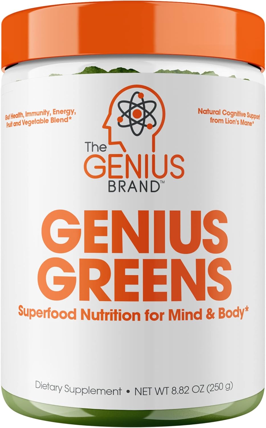 Organic Super Greens Superfood Powder with Nootropic Benefits - Spirulina, Lion's Mane, Kale, Spinach & Antioxidants - Boost Energy & Immunity