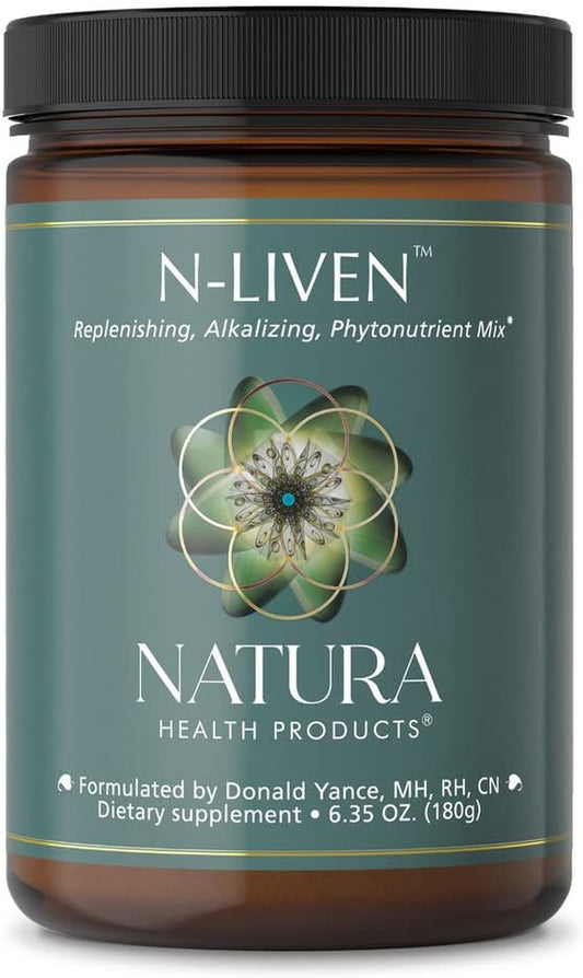 Organic Superfood Greens Powder Drink with Spirulina, Chlorophyll, Barley Grass, Kale, Spinach, Goji Berry, Raspberry - Natura Health Products N-liven Supplement (180g)