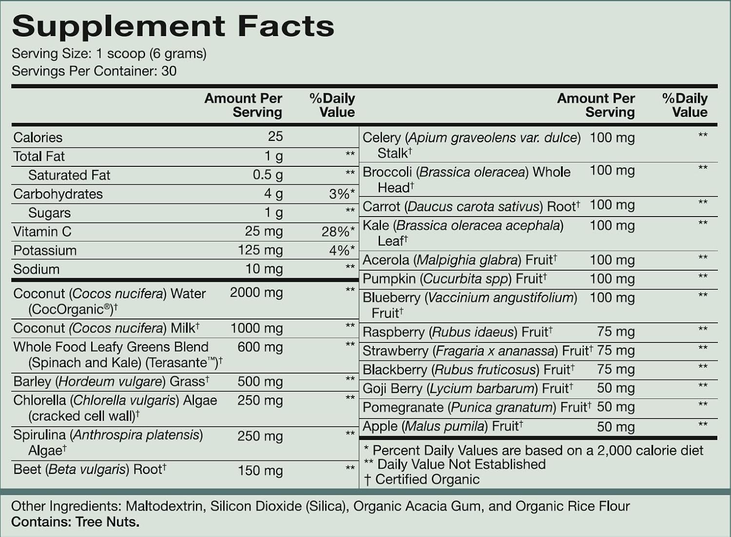 Organic Superfood Greens Powder Drink with Spirulina, Chlorophyll, Barley Grass, Kale, Spinach, Goji Berry, Raspberry - Natura Health Products N-liven Supplement (180g)