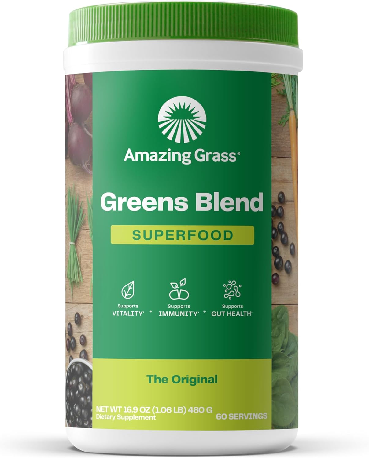 Organic Superfood Powder with Digestive Enzymes, Probiotics, Spirulina, Chlorella, Beet Root - 60 Servings