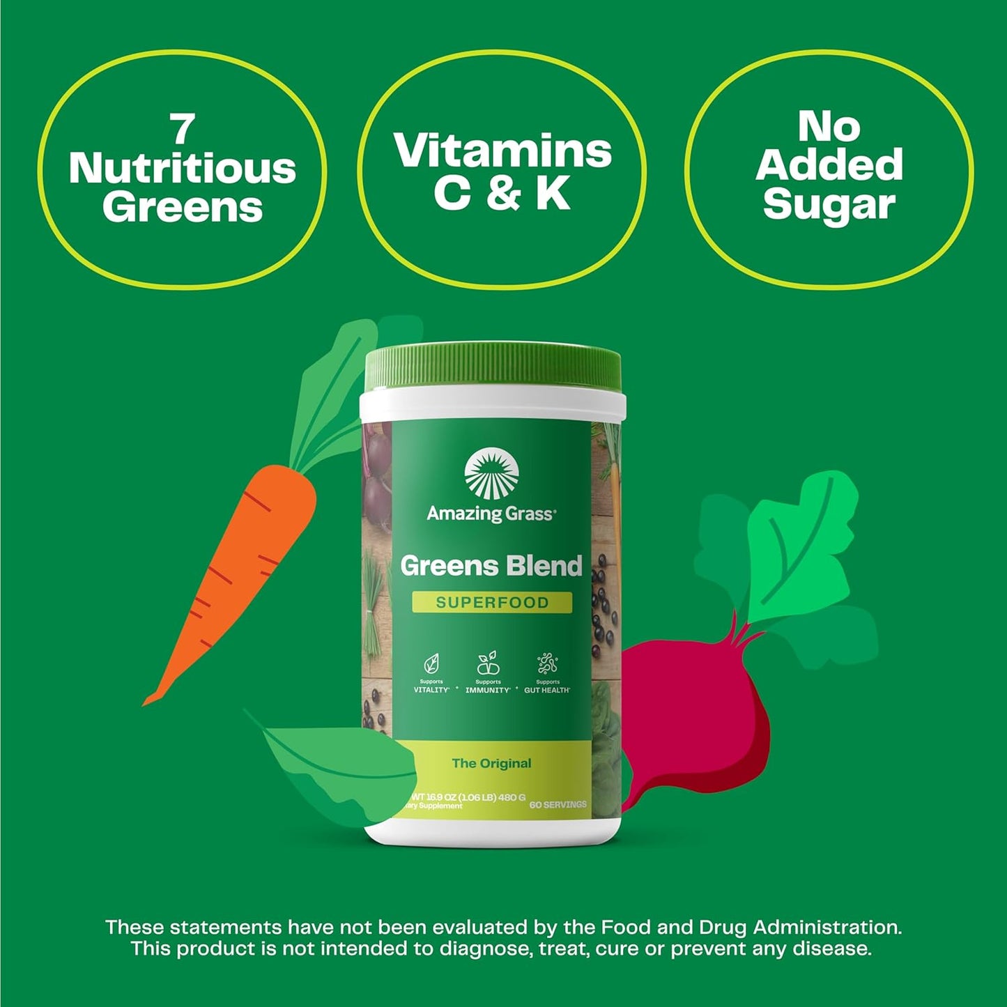 Organic Superfood Powder with Digestive Enzymes, Probiotics, Spirulina, Chlorella, Beet Root - 60 Servings