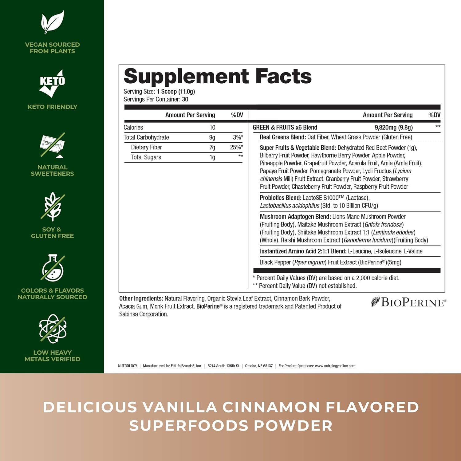 Organic Superfood Powder with Greens & Fruits, Vanilla Cinnamon Flavor - 30 Servings Vegan Protein Powder in Chocolate Peanut Butter - 20 Servings
