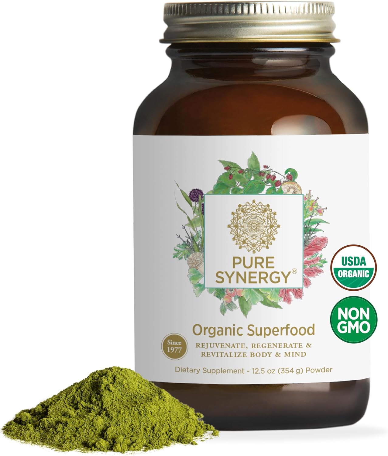Organic Superfood Powder with Greens, Spirulina, and Mushrooms for Energy, Healthy Aging, Immune Health - 12.5 oz