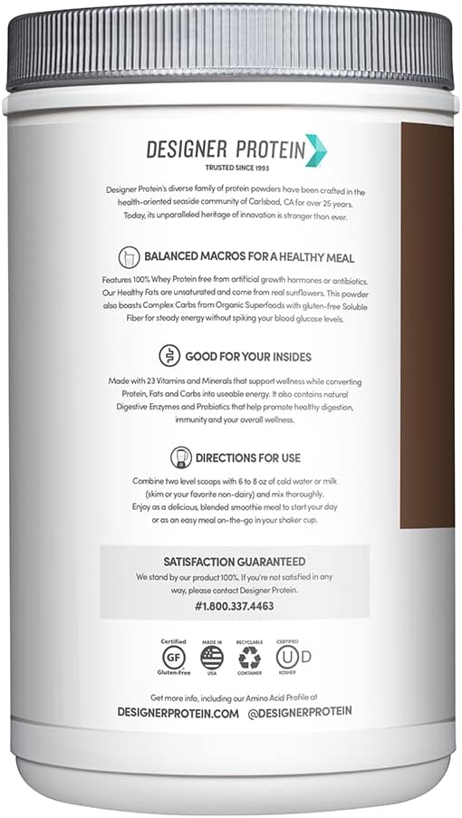 Organic Superfood Whey Protein Meal Replacement Powder, Designer Wellness 1.72lb Gluten-Free Milk Chocolate
