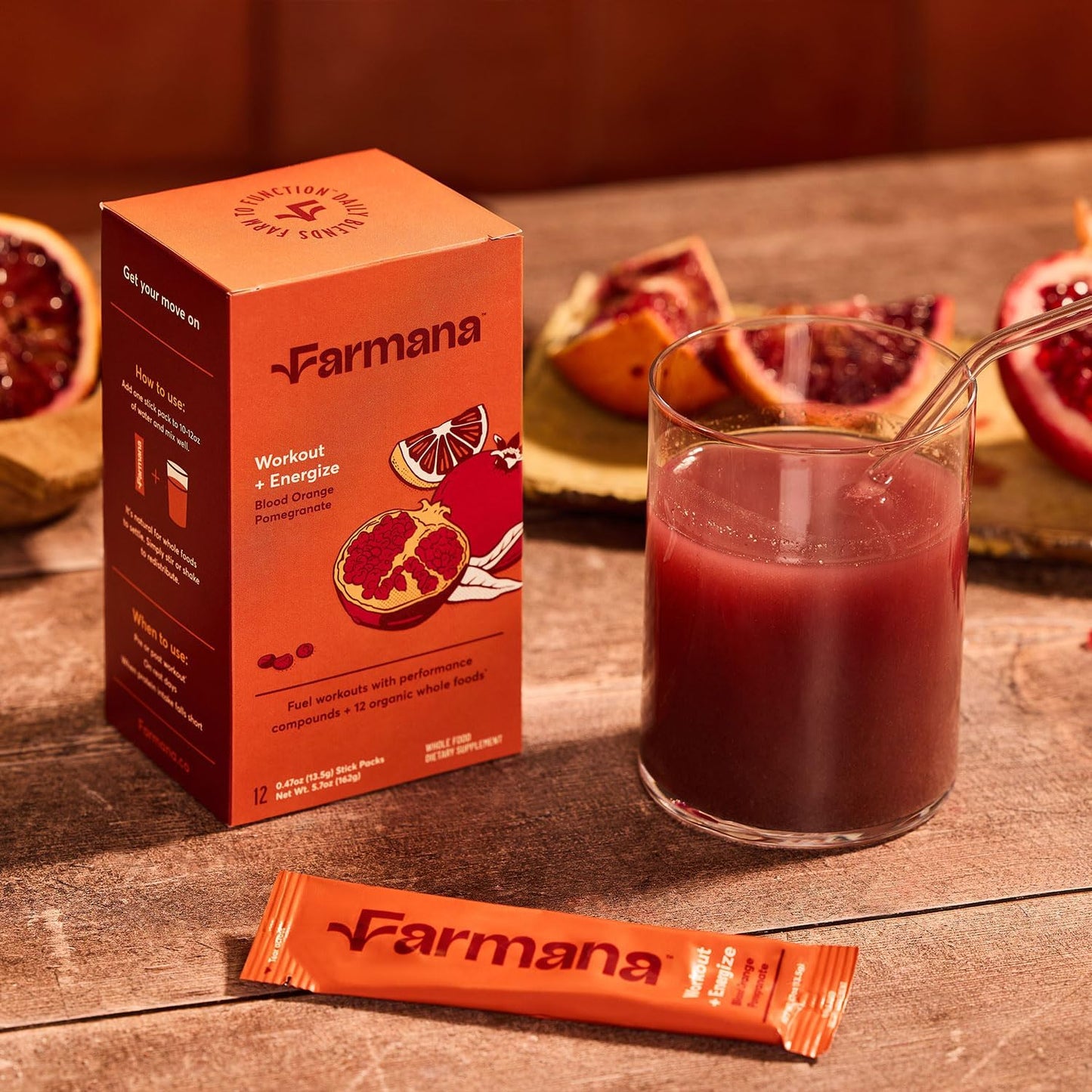 Organic Superfoods Pre-Workout Drink Mix with Amino Acids - Caffeine-Free Active Nutrition Supplement - Blood Orange Pomegranate Flavor