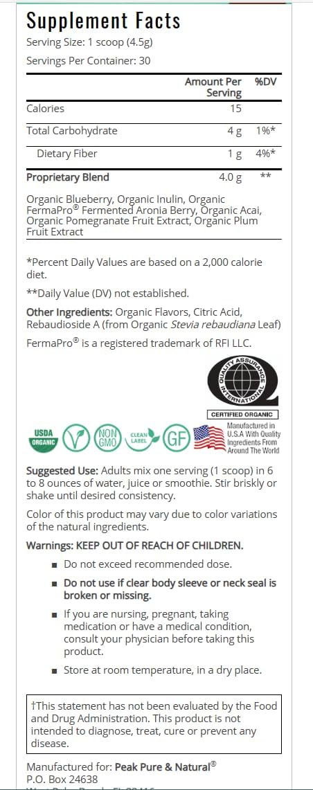 Organic Superfruits Powder Blend - Polyphenol Rich Superfood Mix with Aronia Berry, Acai, Blueberry, Pomegranate, and Plum - Supports Aging, Metabolic, and Heart Health - Non-GMO (30 Servings)