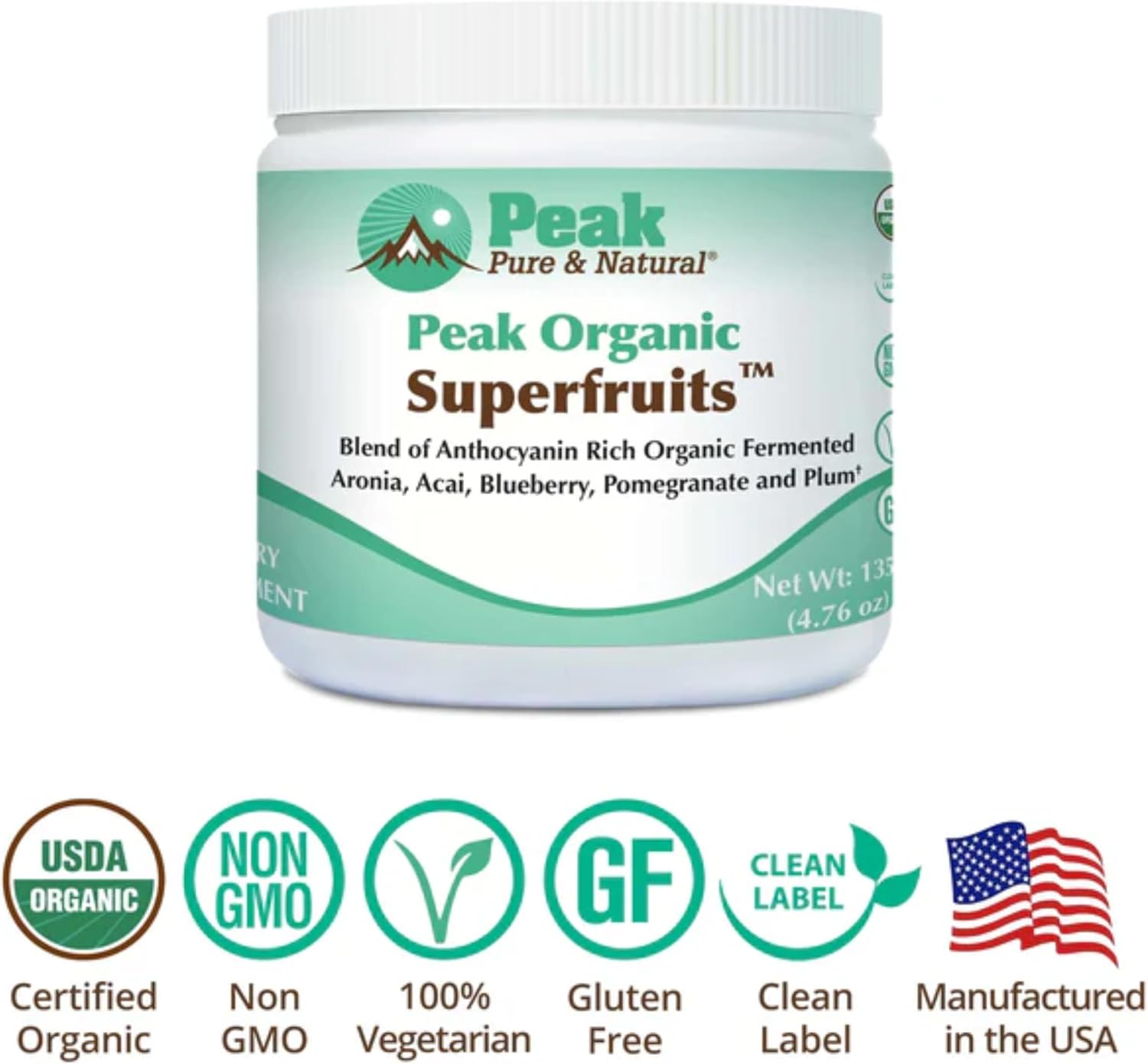 Organic Superfruits Powder Blend - Polyphenol Rich Superfood Mix with Aronia Berry, Acai, Blueberry, Pomegranate, and Plum - Supports Aging, Metabolic, and Heart Health - Non-GMO (30 Servings)