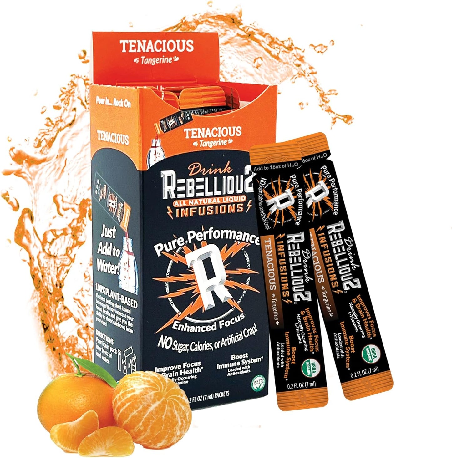 Organic Tangerine Energy Drink Mix with Antioxidants, L-Theanine, Natural Caffeine - Sugar-Free - 10 Pack