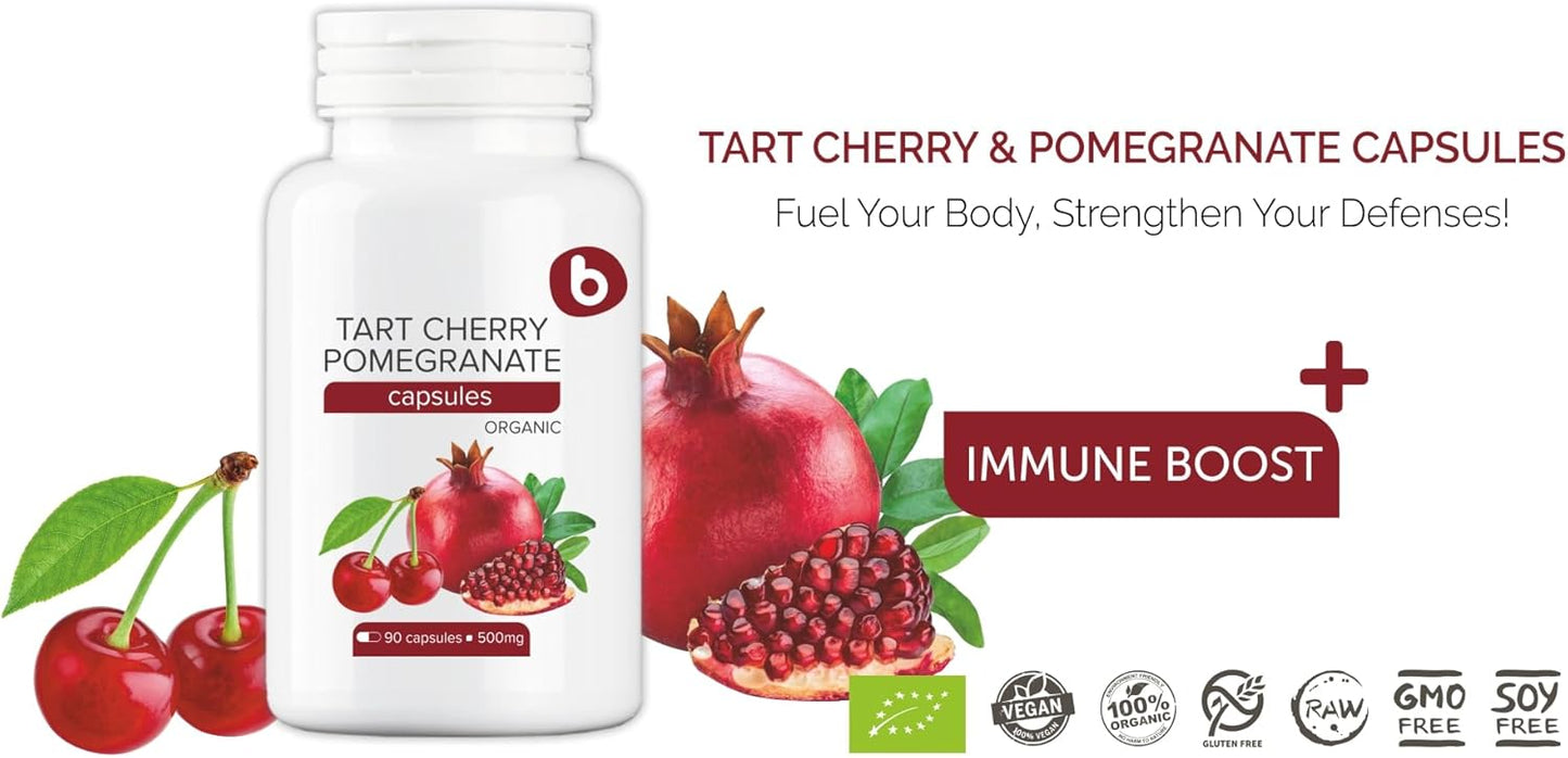Organic Tart Cherry and Pomegranate Capsules - Antioxidant and Joint Support Supplement - Non-GMO - 90 Capsules