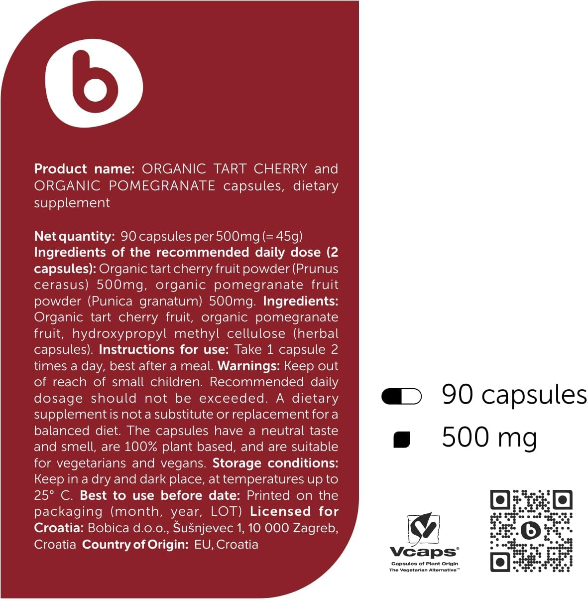 Organic Tart Cherry and Pomegranate Capsules - Antioxidant and Joint Support Supplement - Non-GMO - 90 Capsules