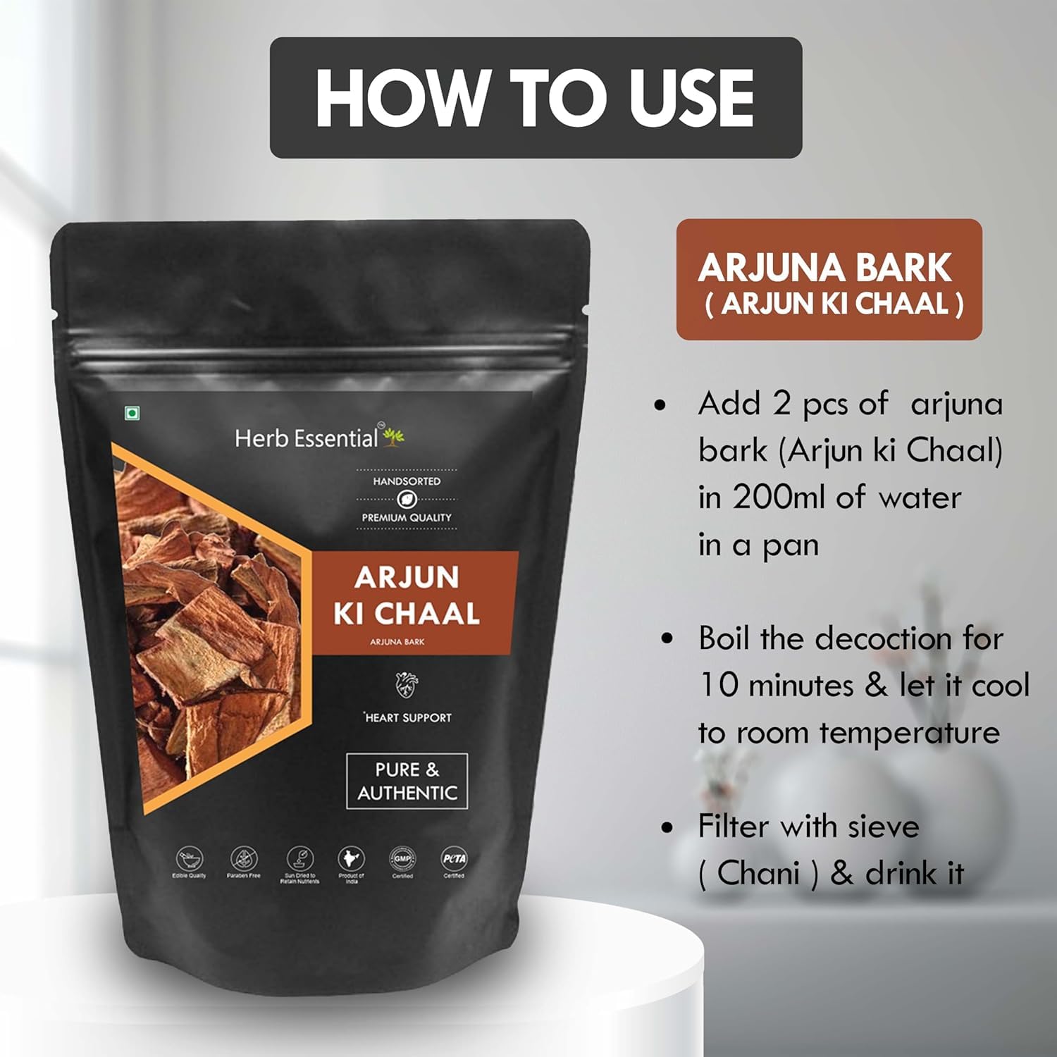 Organic Terminalia Arjuna Bark - Raw Sun Dried Arjun Ki Chaal for Lowering Bad Cholesterol - 200g