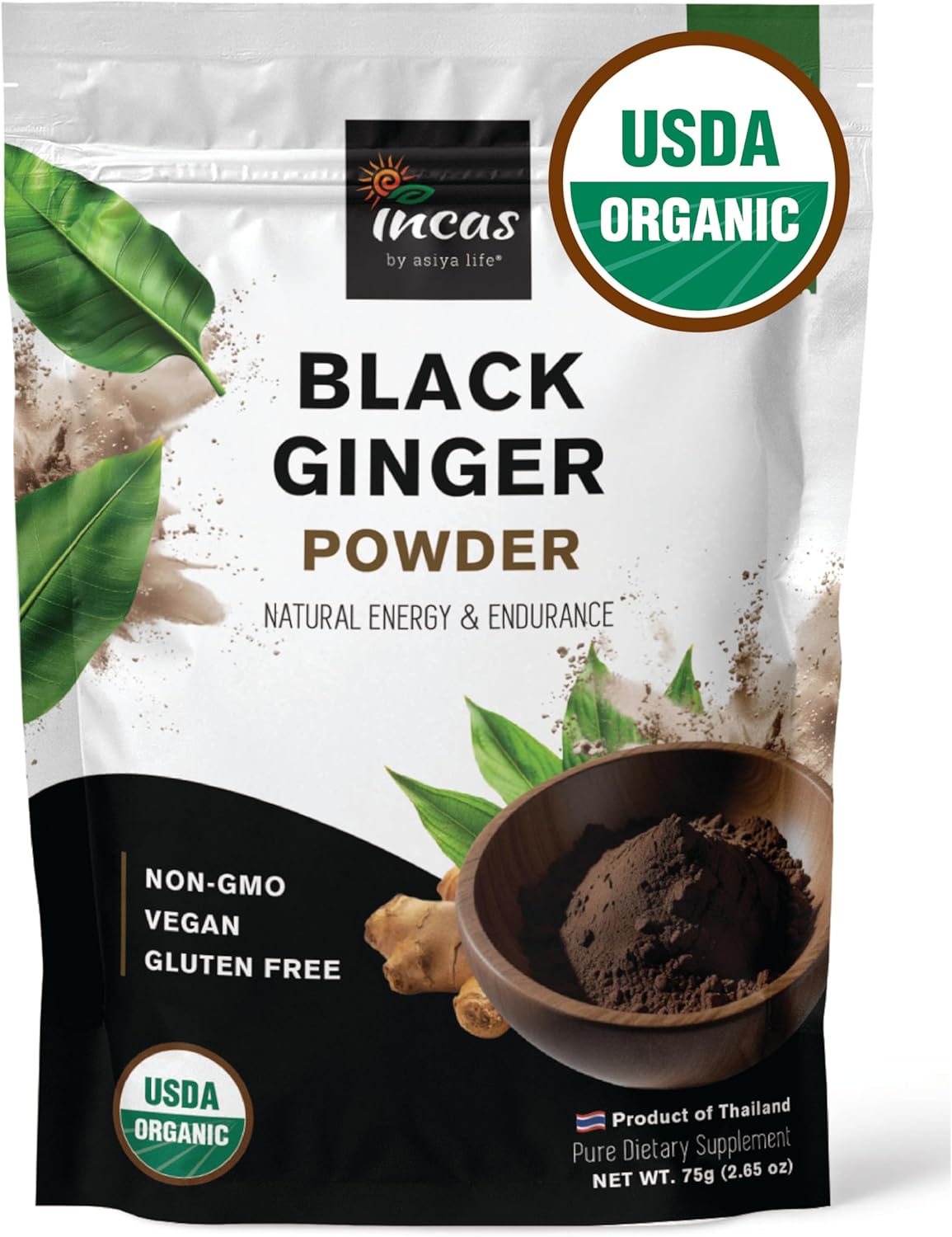 Organic Thai Black Ginger Powder for Men - 2.65oz - Non GMO Herbal Supplement for Energy & Endurance