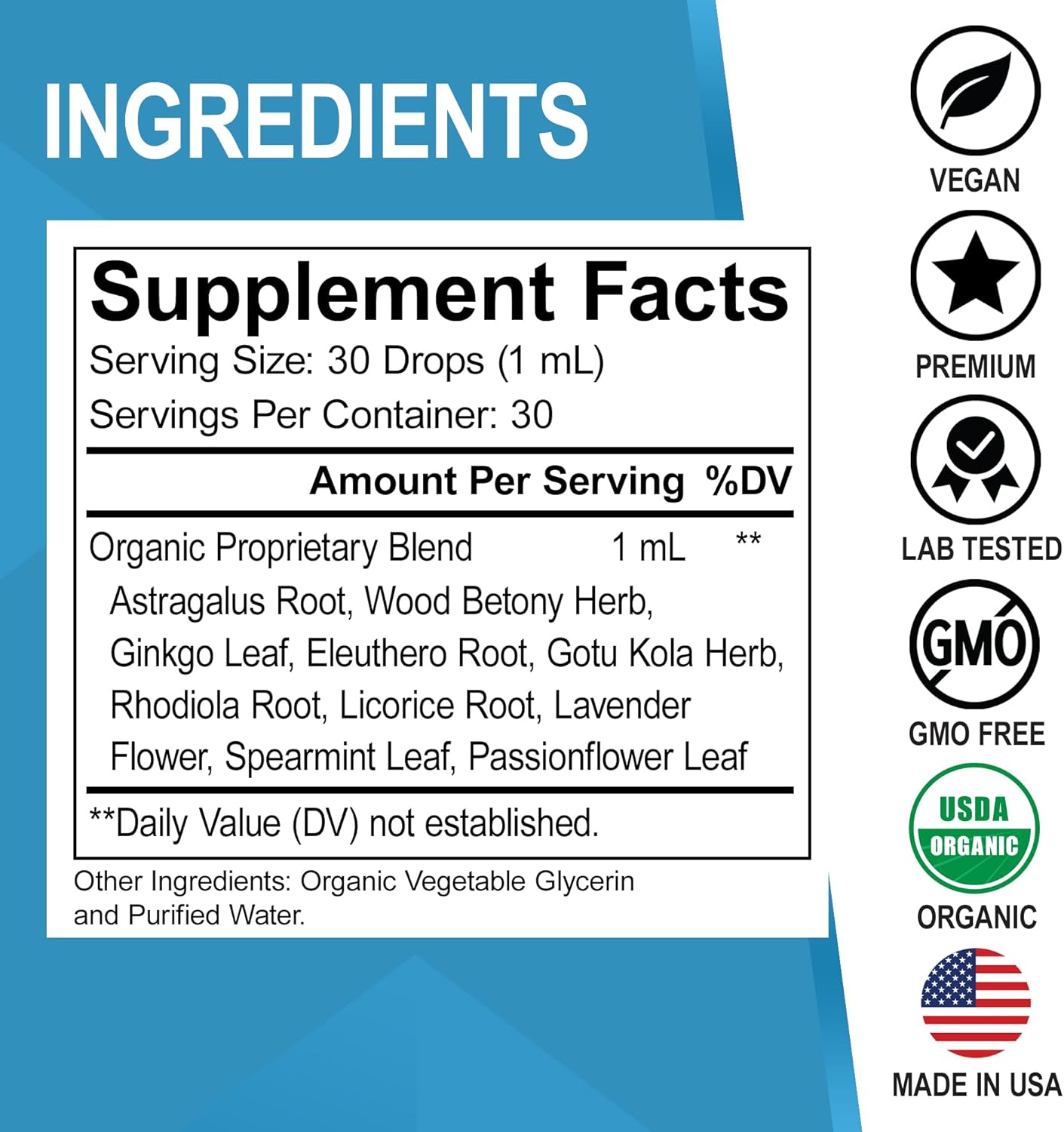 Organic Thyroid & Adrenal Support Liquid Drops with L-Tyrosine, Selenium, Iodine - Natural Brain & Memory Focus Supplement