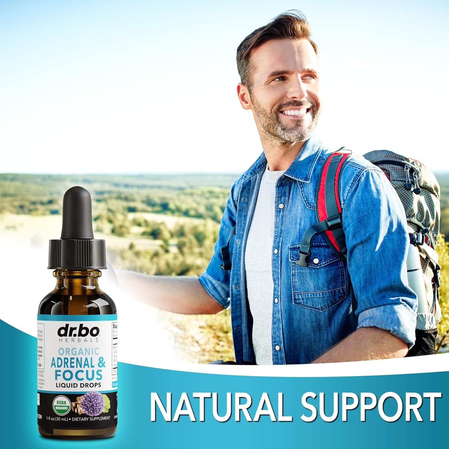 Organic Thyroid & Adrenal Support Liquid Drops with L-Tyrosine, Selenium, Iodine - Natural Brain & Memory Focus Supplement