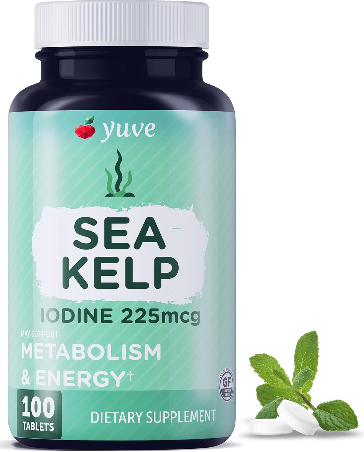 Organic Thyroid Support Supplements for Women – Natural Iodine & Energy Boost, Plant-Based Seaweed Tablets, Non-GMO - 100 Count