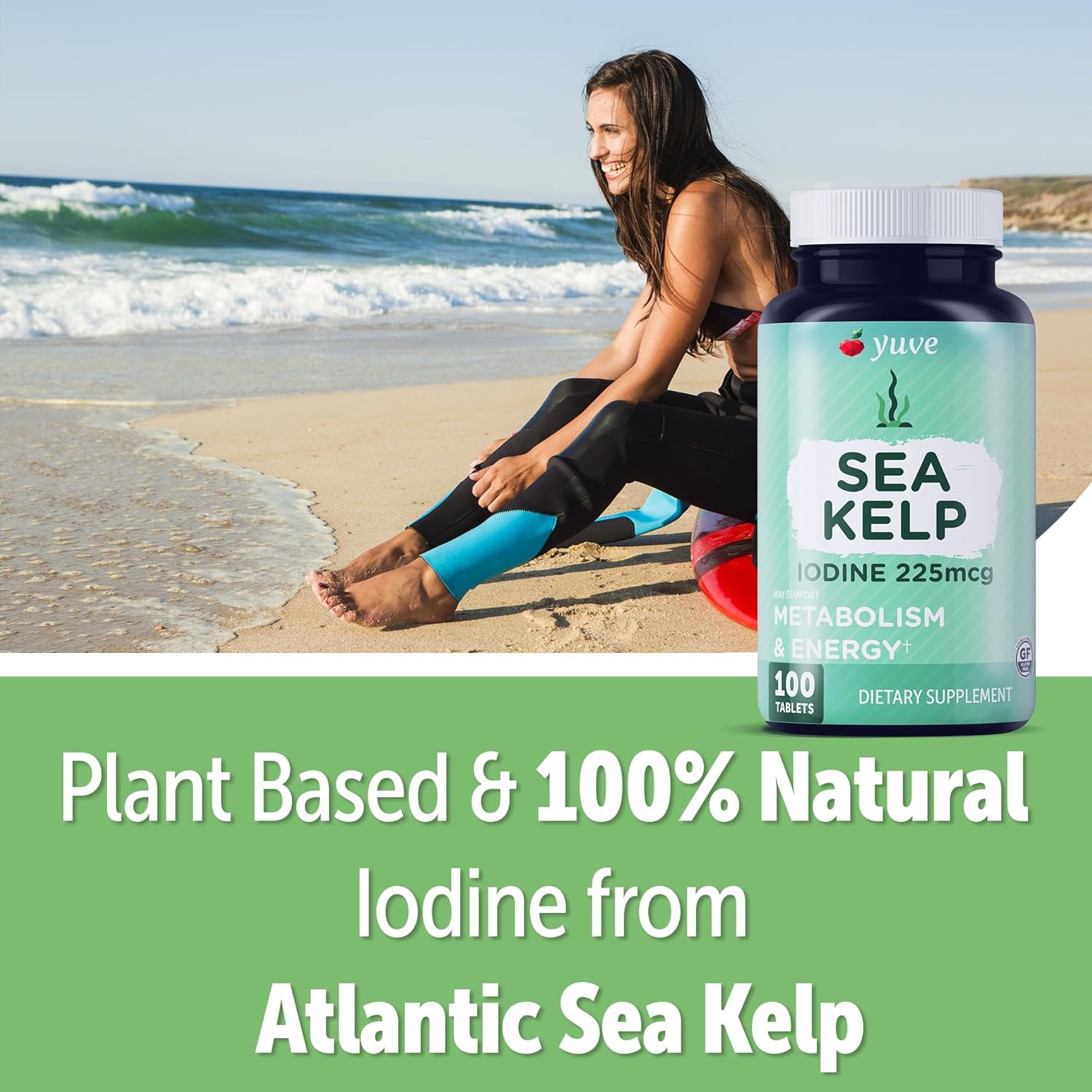 Organic Thyroid Support Supplements for Women – Natural Iodine & Energy Boost, Plant-Based Seaweed Tablets, Non-GMO - 100 Count