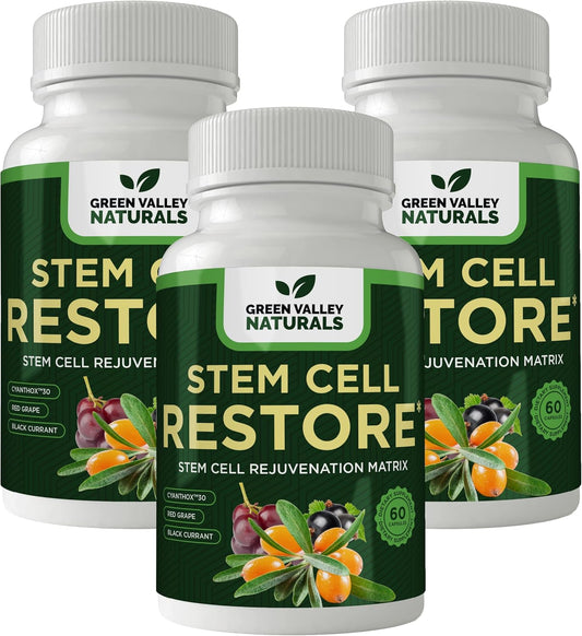 Organic Tibetan Sea Buckthorn Stem Cell Restore for Regenerative Healing & Healthy Aging - Brain, Heart, & Kidney Support - 3 Bottles, 180 Capsules