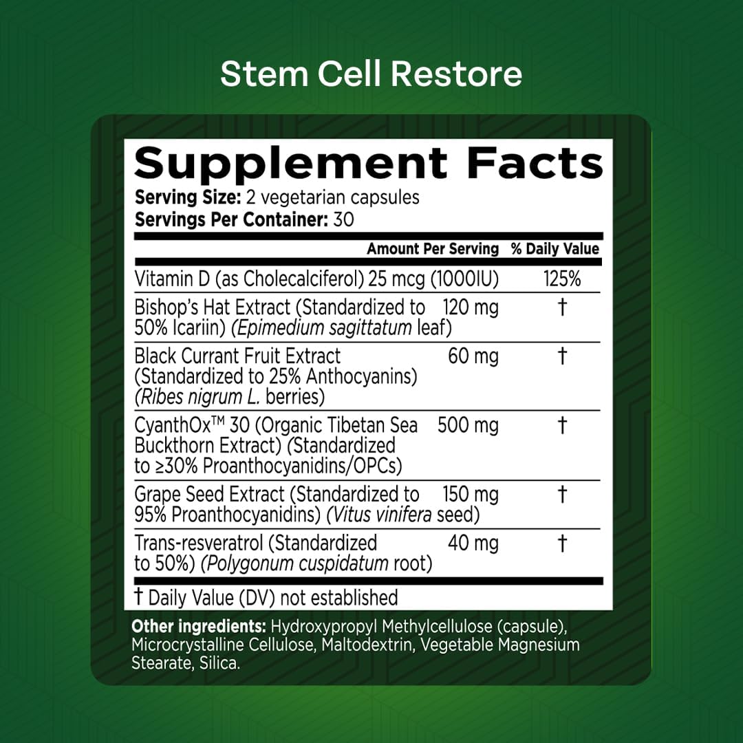 Organic Tibetan Sea Buckthorn Stem Cell Restore for Regenerative Healing & Healthy Aging - Brain, Heart, & Kidney Support - 3 Bottles, 180 Capsules