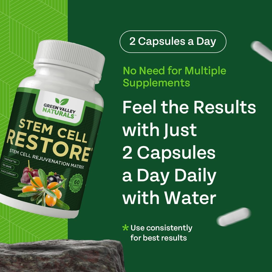 Organic Tibetan Sea Buckthorn Stem Cell Restore for Regenerative Healing & Healthy Aging - Brain, Heart, & Kidney Support - 3 Bottles, 180 Capsules