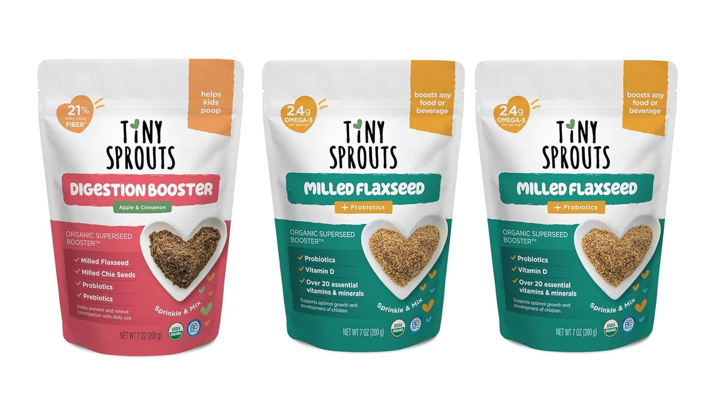 Organic Tiny Sprouts Superseed Boosters: Milled Chia & Flax Seed Blend 1-Pack + Chia Seed 2-Pack Bundle