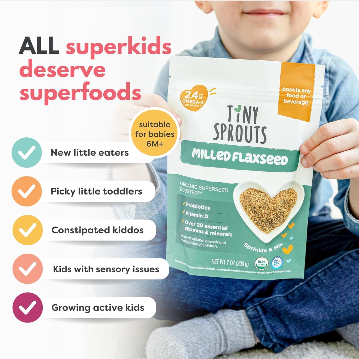 Organic Tiny Sprouts Superseed Boosters: Milled Chia & Flax Seed Blend 1-Pack + Chia Seed 2-Pack Bundle
