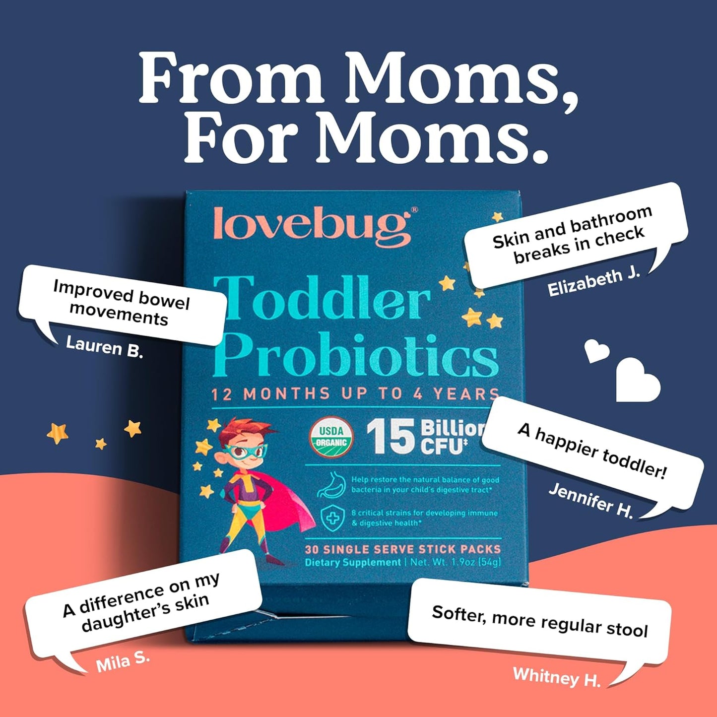 Organic Toddler Probiotics for Digestive Health - Constipation Relief & Stomach Comfort for Kids 1-4 Years - 30 Pack