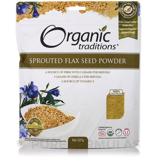 Organic Traditions Pousutong Sprouted Flax Golden 8 oz Bag - Premium Quality Flax Seed Blend