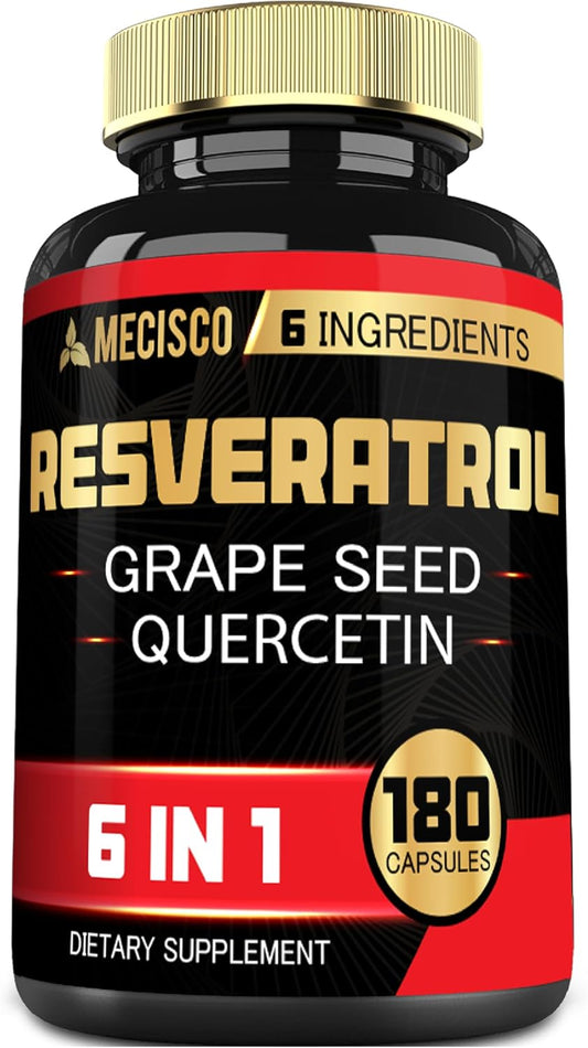 Organic Trans Resveratrol 1000mg Supplement with Grape Seed & Milk Thistle - Supports Immune System, Heart & Joint Health - 180 Capsules