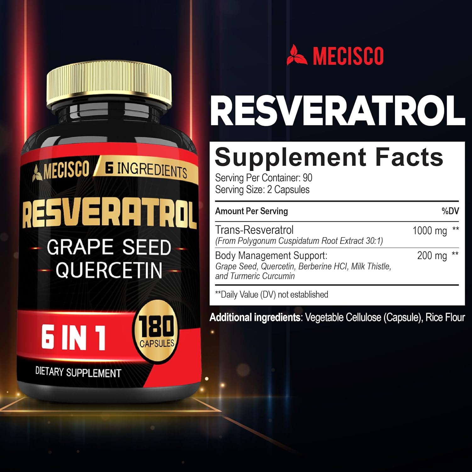 Organic Trans Resveratrol 1000mg Supplement with Grape Seed & Milk Thistle - Supports Immune System, Heart & Joint Health - 180 Capsules