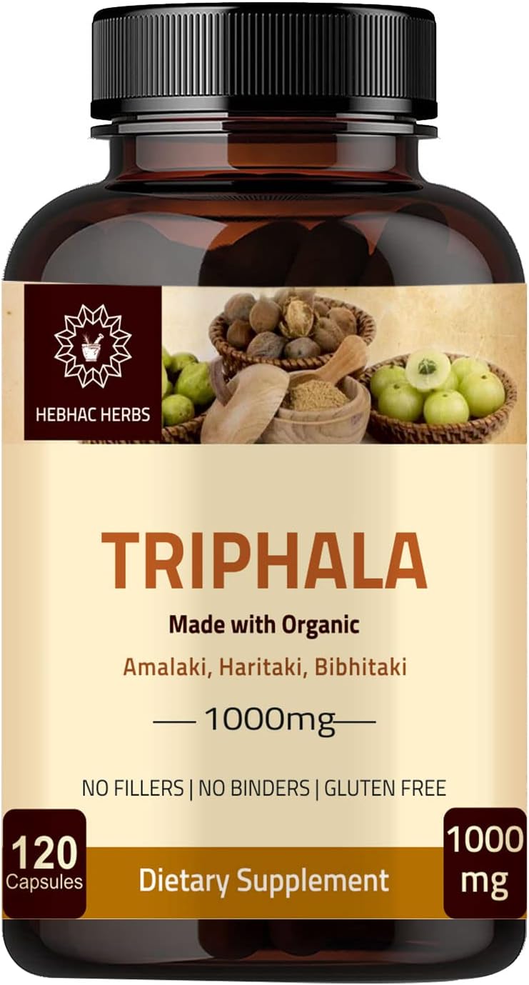 Organic Triphala Capsules 1000mg - Colon Cleanser & Detoxifier - 120 Capsules - Immune Support Supplement - USDA Certified - Non-GMO & Gluten Free