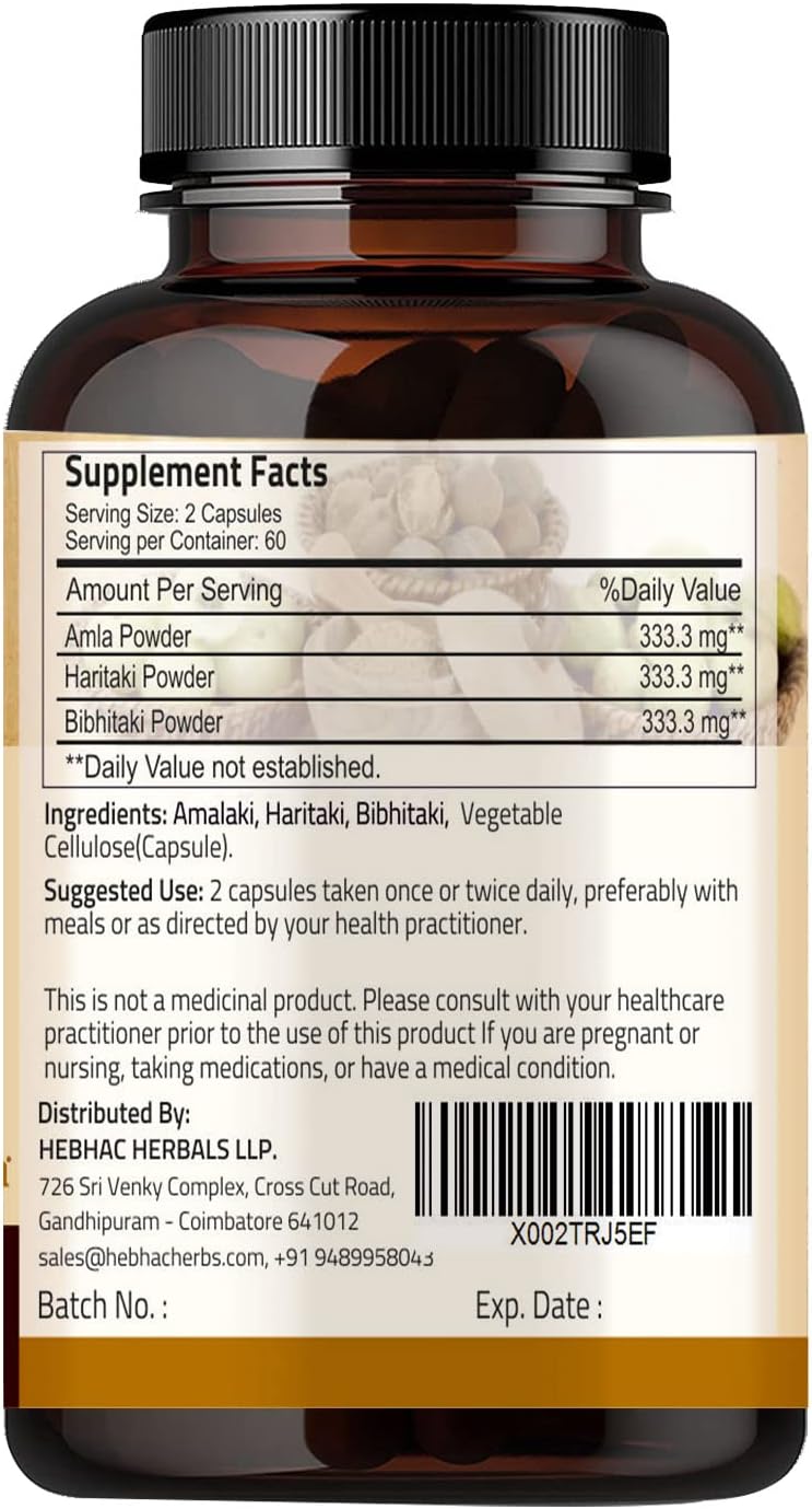 Organic Triphala Capsules 1000mg - Colon Cleanser & Detoxifier - 120 Capsules - Immune Support Supplement - USDA Certified - Non-GMO & Gluten Free