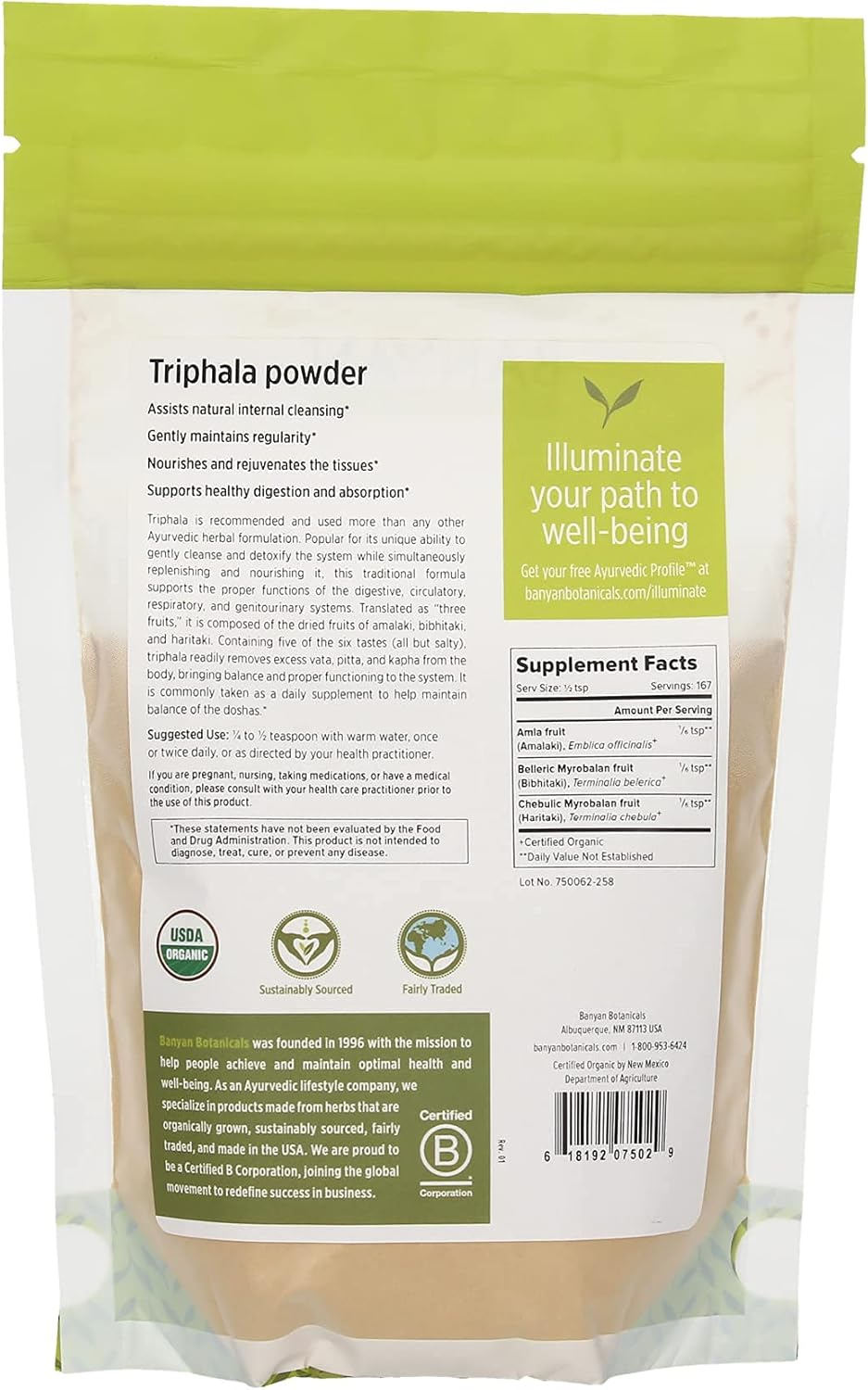 Organic Triphala Powder for Daily Detox, Cleansing, and Rejuvenation - ½lb - Non-GMO Sustainably Sourced - Amla, Haritaki, Bibhitaki Formula