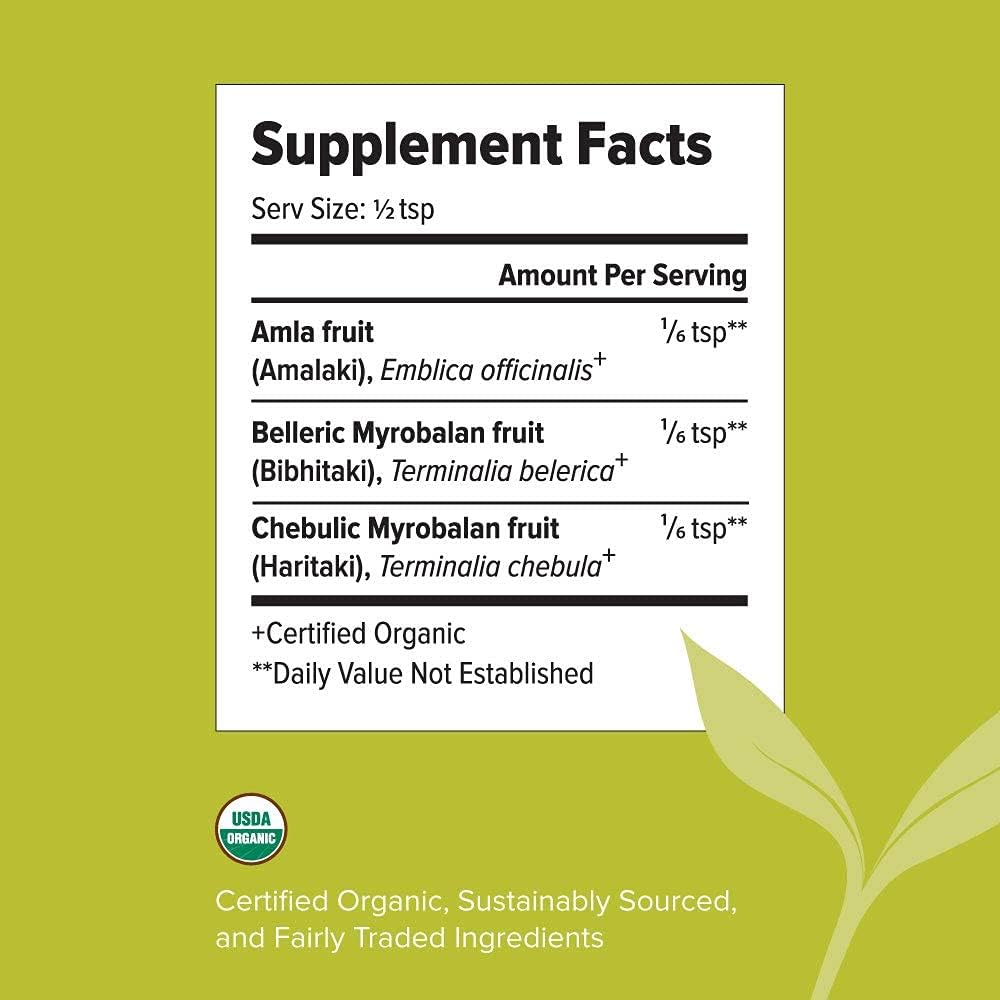 Organic Triphala Powder for Daily Detox, Cleansing, and Rejuvenation - Amla, Haritaki, Bibhitaki Blend - Spice Jar - Non-GMO