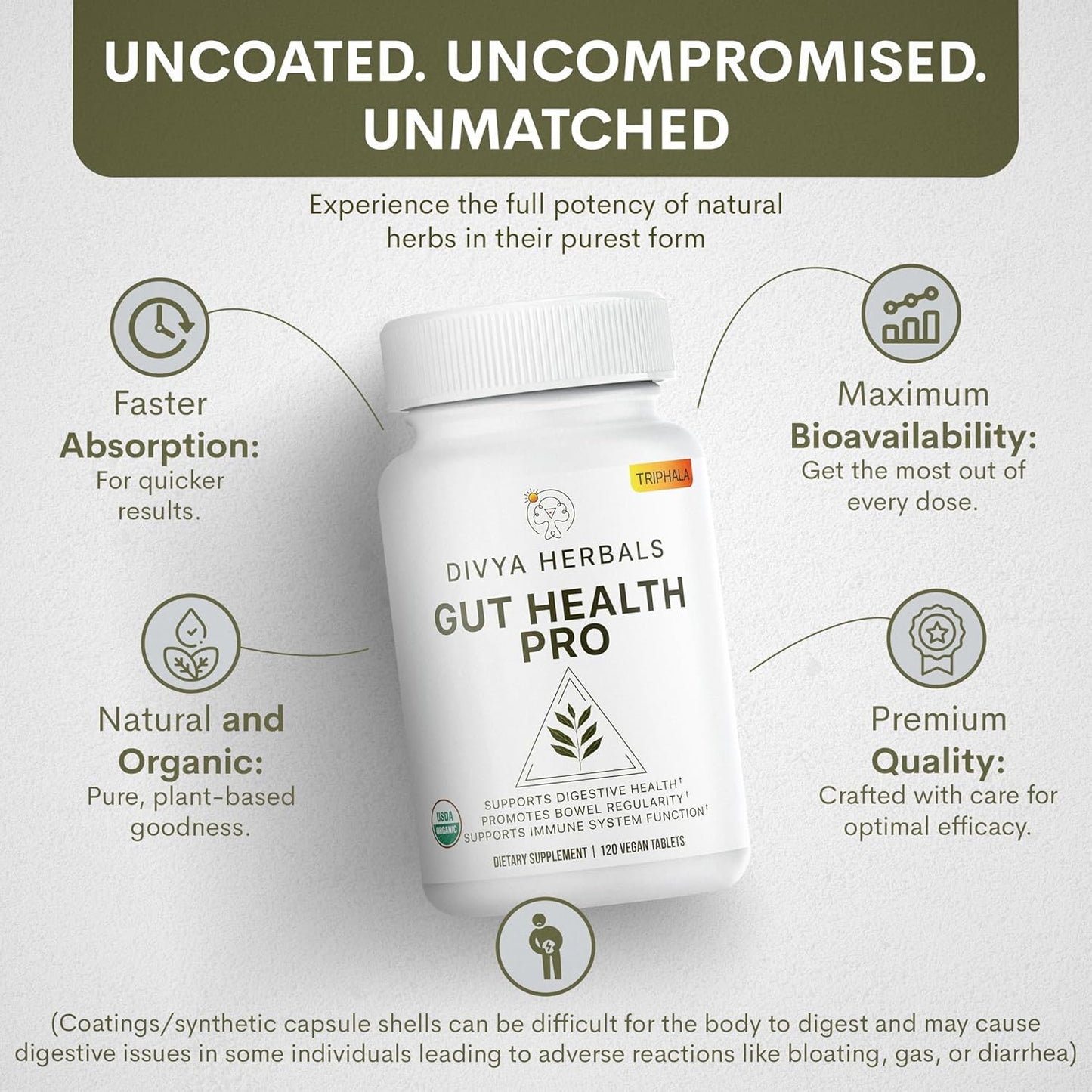 Organic Triphala Supplement for Digestion, Bloating Relief & Gut Health - 1200mg Vegan Tablets