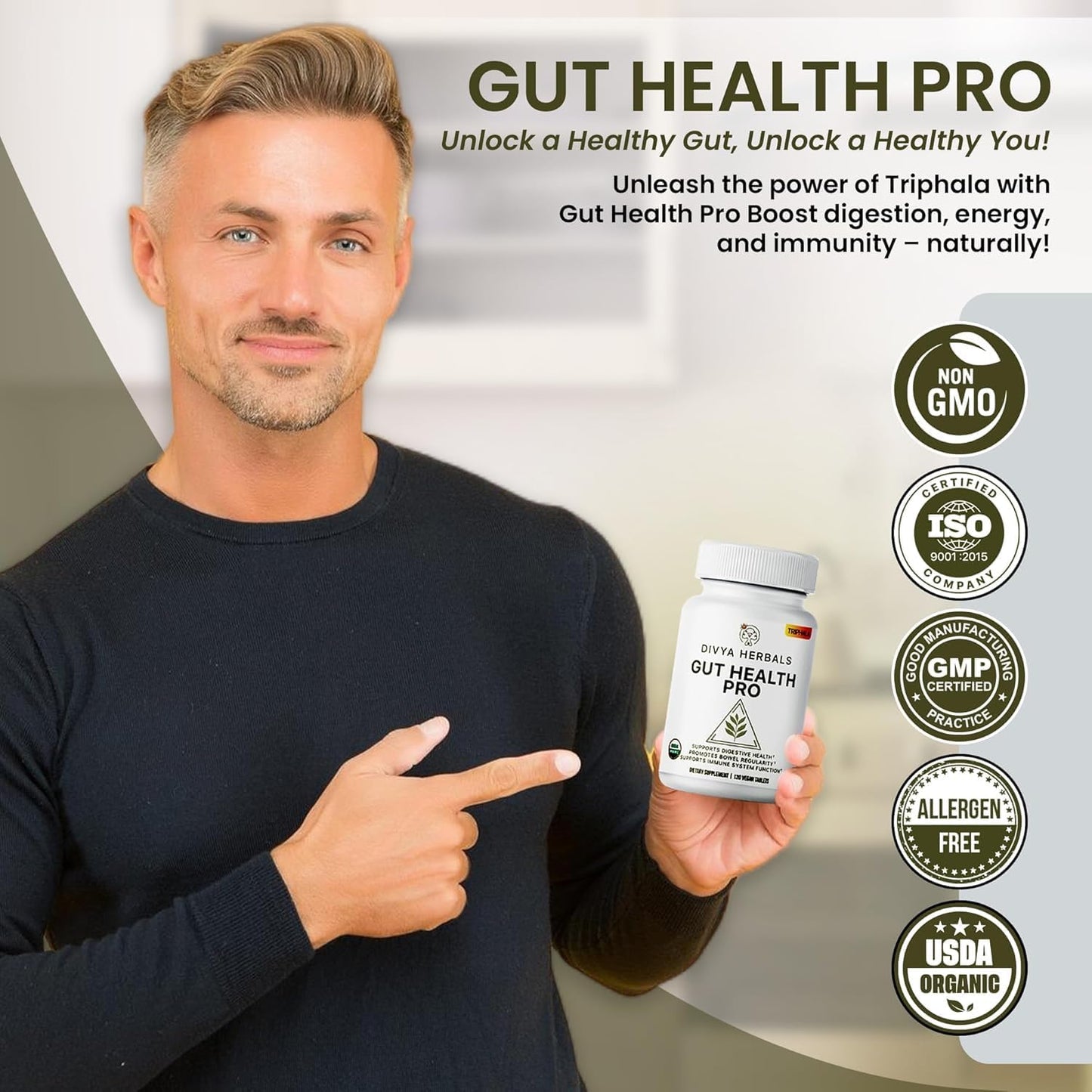 Organic Triphala Supplement for Digestion, Bloating Relief & Gut Health - 1200mg Vegan Tablets
