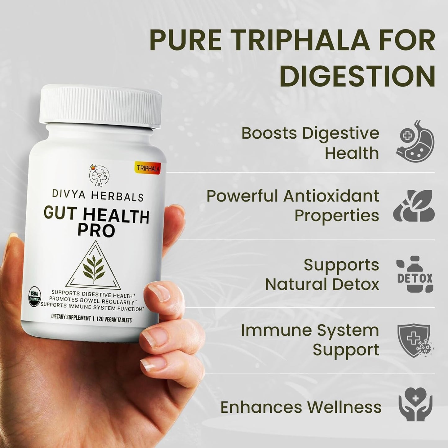 Organic Triphala Supplement for Digestion, Bloating Relief & Gut Health - 1200mg Vegan Tablets