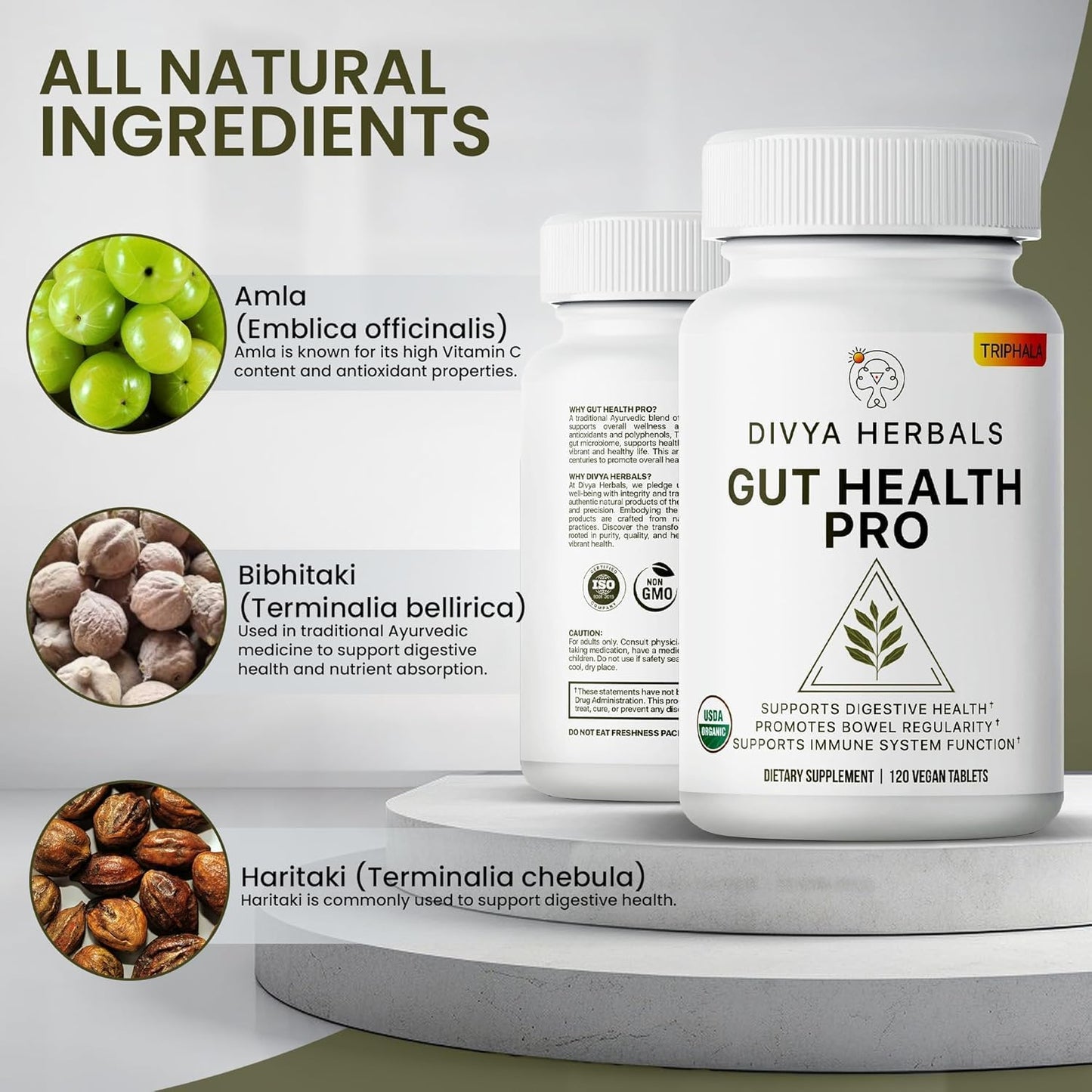 Organic Triphala Supplement for Digestion, Bloating Relief & Gut Health - 1200mg Vegan Tablets