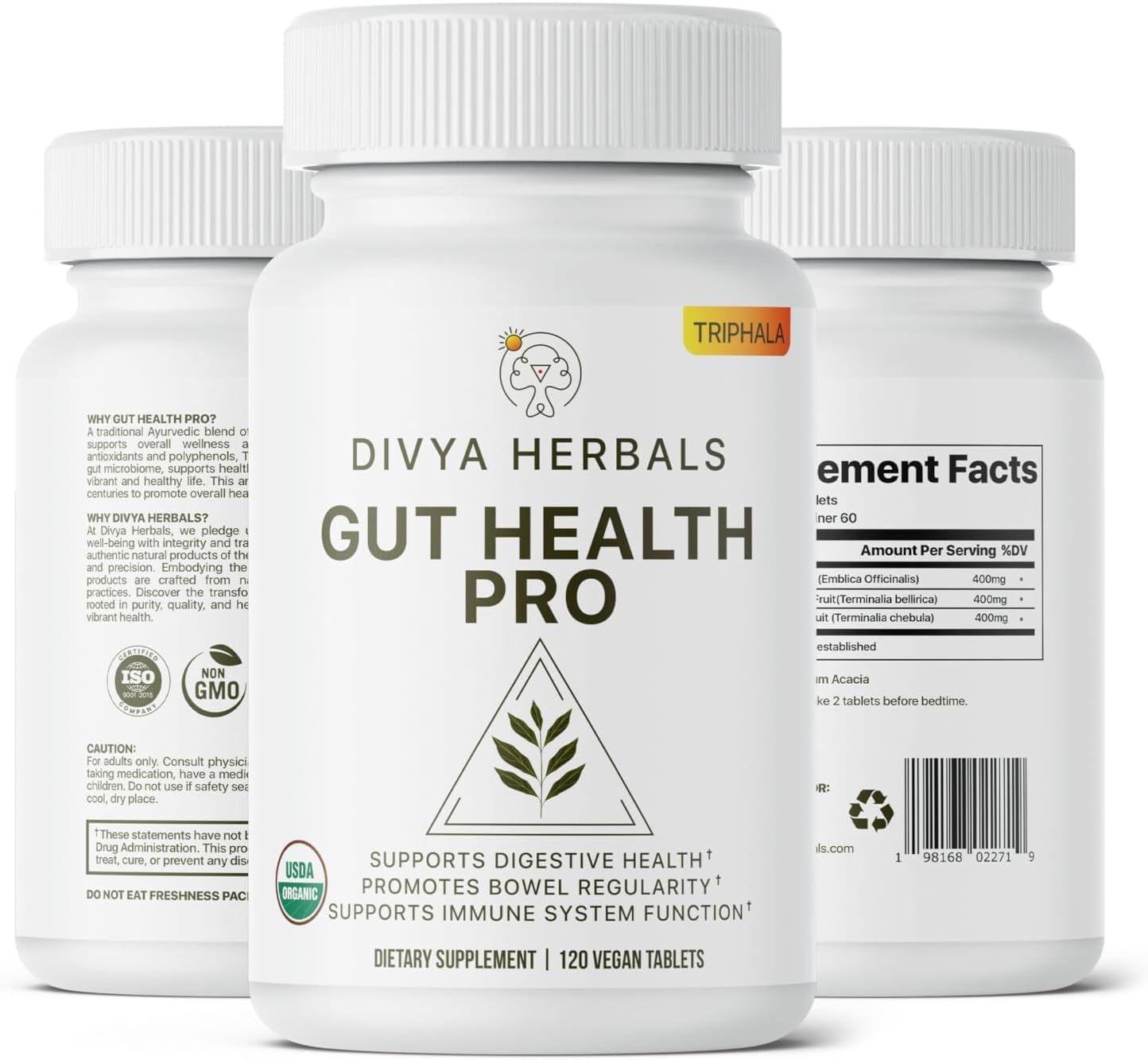 Organic Triphala Supplement for Digestion, Bloating Relief & Gut Health - 1200mg Vegan Tablets