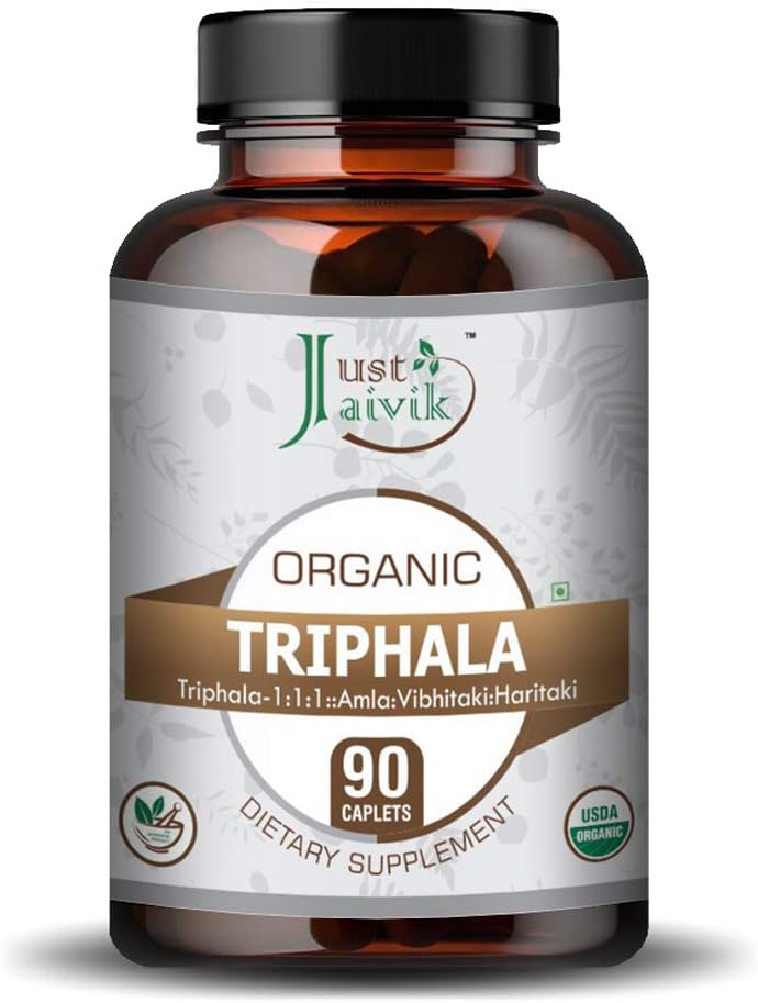 Organic Triphala Tablets - 750mg (90 Pack) | Dietary Supplement for Detox & Rejuvenation with Amla, Bibhitaki, Haritaki | Just Jaivik