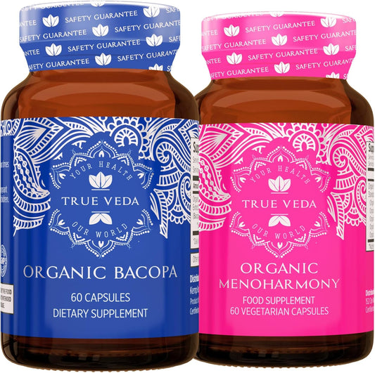 Organic True Veda Clarity Bundle with Bacopa and MenoHarmony Capsules - USDA Certified and Multi-Award-Winning